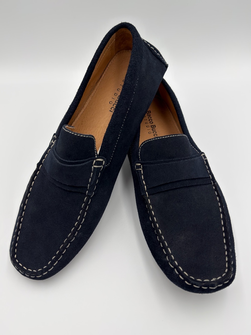 Bacco Bucci Gale Navy Blue Suede Penny Loafer Driving Shoes Mens Size 11 Luxury